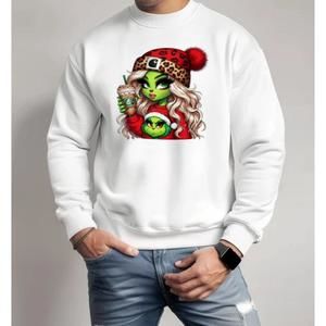 Girl Grin With Coffee And Cheetah Beanie Christmas Sweatshirt